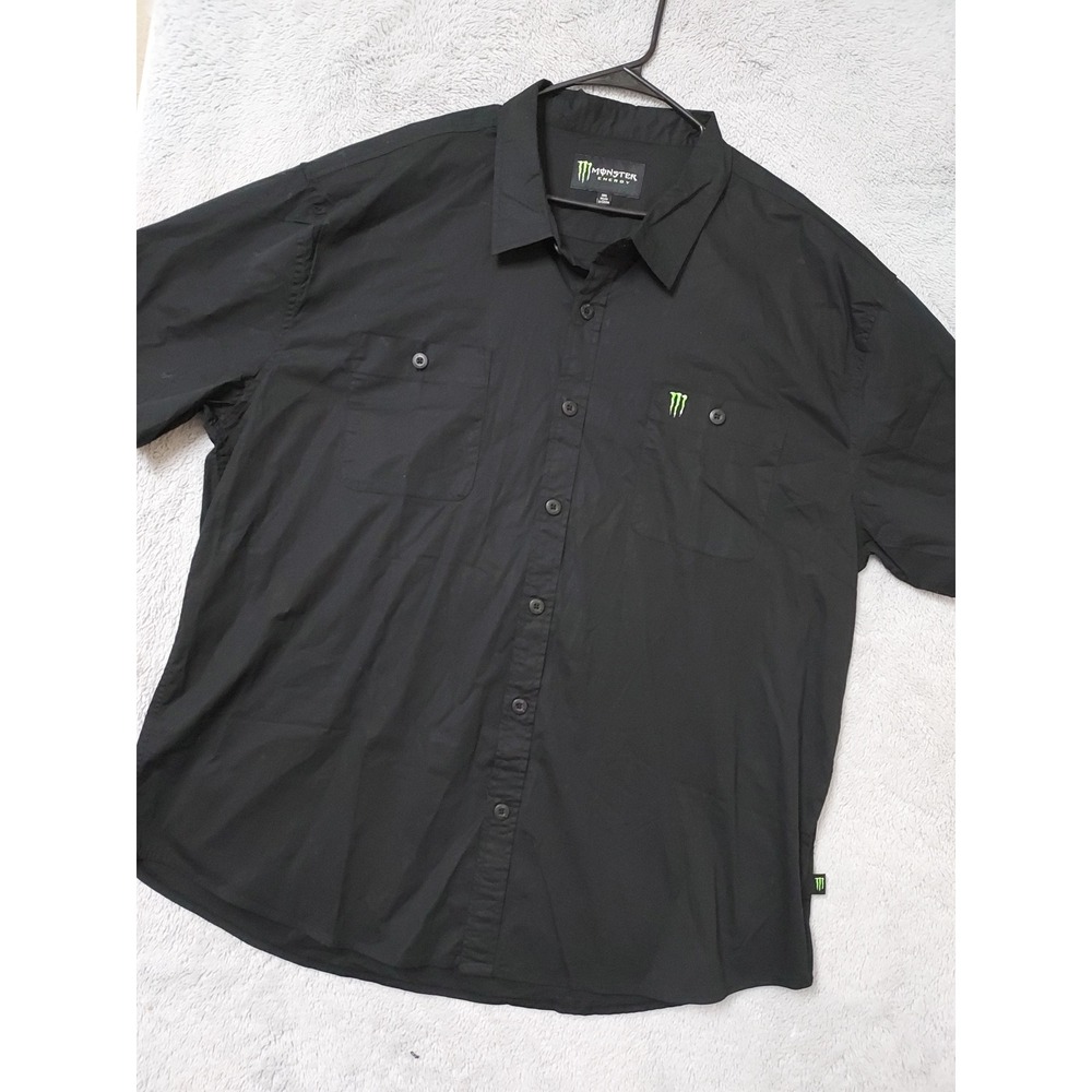 Monster Energy Shirt Mens 3XL Short Sleeve Button Up Logo Black Racing Casual